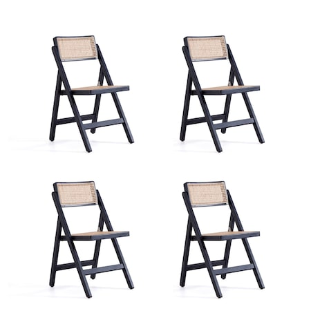 Manhattan Comfort Pullman Folding Dining Chair in Black and Natural Cane, Set of 4 2-DCCA08-BK
